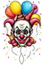 Placeholder: colourful clown head tattoo design with balloon animals and confetti Horn on the background