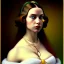 Placeholder: oil Portrait of a Dark Blonde long haired beautiful busty voluptous adult woman with emeralds necklace with Very big Green sad eyes looking to viewer by GRANT WOOD Ingres 8k