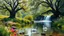 Placeholder: a beautiful river in country side with water falls and big tree,wild flowers and, swans pertty coloful fishes in river ,a pretty Deer with horns in inside plants,butterflies around flowers,heaven escape,some ladys are standing at river side