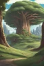 Placeholder: Vast plains like Elysium, green trees all around plains, a big tree in middle of plans