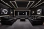 Placeholder: a black themed dedicated home cinema room with LED ambient lighting in the walls make sure the room is completely symmetrical