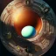 Placeholder: weird world on the inside of a bird egg, fantasy dream art, lotsa eggs, rubbish,violin, black circle, rockets, extreme detail, stars