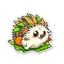 Placeholder: cute stickers, style cartoon, cute Super Deformed Character, white border, high quality, colorful, Detailed illustration of a hedgehog burrowing into leaves or soil. awesome full color,