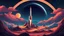 Placeholder: 4k picture of the sky with a rocket flying towards a distant planet, stars, sky, vast, colorful, large planet,mountain, wallpaper, detailed, small details, blue, starry, dark night