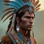 Placeholder: native american Indian male, red-foot, 12k, ultra high definition, finely tuned detail, unreal engine 5, octane render, ultra-realistic face, realistic headdress, detailed turquoise jewellery, detailed hair, detailed feathers, full-frame shot