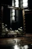 Placeholder: a mirror with a classic board from which white small flowers grow cinematic dramatic hd hig hlights detailled real wide and depth atmosphere