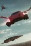 Placeholder: A flying car with wings in the sky.