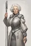 Placeholder: A full body portrait of a powerful old woman. HIgh tech future