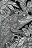 Placeholder: DRAW TO COLORING OF A CHAMELEON ON A JUNGLE, BLACK AND WHITE CARTOON STYLE, LOW DETAILS, THICK LINES, NO SHADING LINES