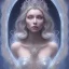 Placeholder: portrait of the most gorgeous, stunning, beautiful ice goddess with large wolf, intricate crystal ice crown, 8k resolution, high-quality, fine-detail, ornate, digital art, detailed matte, volumetric lighting, brian froud, howard lyon, selina french, annie stokes, lisa parker, greg rutowski,