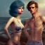 Placeholder: Aaron Carter with sexy Clara Bow, stormy seas, two people, Aaron Carter, romance, romantic, water, swimming, DAZ3D, by Michael Turner, soft lips, cinematic lighting, studio lighting, shine, 4K, fantastic view, girls at beach with her.