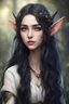 Placeholder: teenager beautiful elven girl, with long wavy black hair and long pointed ears