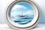 Placeholder: white,background,looking,through,a 3-d, hole,or,window,,a,seeing into an,ocean,with,sailing,boat