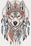 Placeholder: tattoo design, cartoon colored, native american, flower, wolf, style anime, delicated, background white