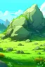 Placeholder: stylized interesting not real meadow rocks varations different shapes ghibli
