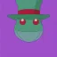 Placeholder: frog wearing a top hat watching flowers burn with a purple flame, digital art