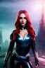 Placeholder: Futuristic fantasy character, portrait from waist up, pale skin, latex and leather attire, crimson eyes, vibrant hair color, intricate eyeliner, vibrant eyeshadow, clear completion, soft lighting, 4k resolution, intricate details, insanely detailed, colorful cityscape background, masterpiece, expert, cinematic smooth, retroanime style, realistic details, no helmet
