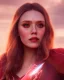 Placeholder: Feiticeira escarlate, Elizabeth Olsen, feiticeira, magia, rosto detalhado belo, bonita, cenário em um campo de flores, cinematográfico, dramático, por do sol, campo de flores, cores frias