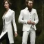 Placeholder: 8K, a Highly detailed stunning portrait of Dom man, a white suit, beard, and short hair, with a submissive woman