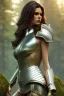 Placeholder: milf, brunette hair, leather armor, stand on a rock, forest, 8k resolution, high-quality, fine-detail, intricate, fantasy art, detailed matte, volumetric lighting, illustration, 3D