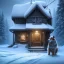 Placeholder: sad lonely sad dog tied up with short leash outside of the front of a house, winter, 8k resolution, high-quality, fine-detail, intricate, digital art, detailed matte, volumetric lighting, illustration, 3D octane render, brian froud, howard lyon, selina french,