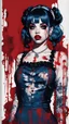 Placeholder: Poster in two gradually, a one side malevolent goth vampire girl face and other side the Singer Melanie Martinez face, full body, painting by Yoji Shinkawa, darkblue and red tones,