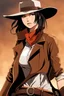 Placeholder: Mikasa Ackermann as a Female gunslinger, cowboy hat, revolver, anime