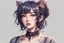 Placeholder: Beautiful woman, 30 years old, anime style, small ears, choker, intricate details, highly detailed portrait, masterpiece, ultra detailed, ultra quality, zoom out, don't cut off top of image, colored shirt,