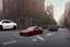 Placeholder: A Tesla 'Model Y' is racing at top speed, near the Flatiron Building in Manhattan. (CINEMATIC, WIDE ANGLE LENS, PHOTO REAL)