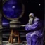 Placeholder: A violet observatory pointing at the galaxy painted by Leonardo da Vinci