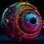 Placeholder: highly detailed eyeball, neon colour, cyberpunk, futuristic, Super detailed 3d , ethnic details, intricated details, as trending in artstation,