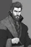 Placeholder: man, age 20, medieval, fighter, russian, croocked nose, czar, rich, simple clothes, short messy hair, thick beard, oligarch, leather coat with fur, brocade clothes, pencil drawing, black or red hair, muscles