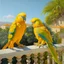 Placeholder: Neoclassicism realistic yellow orange cote d'azur parakeets landscape sea