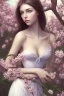 Placeholder: Beautiful Girl in the garden, 18 century, brunette, literally dark hair, dark eyes, slim and tall, smell of sakura