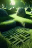 Placeholder: brilliant raytraced stone labyrinth with green grass, 4k, nvidia graphics, volumetric light, depth of field, autumn