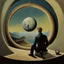 Placeholder: person alone in planet,cover art, surrealist painting called 'today I am thinking about time by dali and picasso and magritte and Breughel