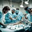 Placeholder: Members of a rock band performing a surgical operation.