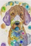 Placeholder: abstract watercolour of the head of bernadoodle dog in the style of paul klee with circles of colour