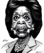 Placeholder: a caricature close-up face portrait of mad maxine waters, extreme cross-eyed, pouting, looking very very sad very very very angry, drawn by mort drucker mad magazine