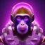 Placeholder: A beautiful portrait of a cyborg monkey purple neon color scheme, high key lighting, volumetric light high details psychedelic background