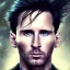 Placeholder: rain, Lionel Messi face, style steampunk, darkblue tones,