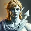 Placeholder: fantasy, dramatic portrait, marble statue of an elf male, marble skin, watercolour, golden hair, warrior, mighty, righteous