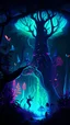 Placeholder: Create an otherworldly forest with bioluminescent flora and fauna. The trees should glow with vibrant colors, and mythical creatures should inhabit the scene.