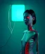 Placeholder: Ultra realistic photographic night portrait, cinematic, <Asian woman> many wires coming out of the head <perfect pupil><glow eye> <garage> <wide angle>, hot, retro futuristic dress <Helmut newton photo style>, neon lights, color fog, soft color, highly detailed, unreal engine 5, ray tracing, RTX, lumen lighting, ultra detail, volumetric lighting, high definition.