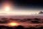 Placeholder: Epic exoplanet in the horizon, clouds, big mountains, water, science fiction landscape