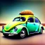 Placeholder: blimp vw-beetle hybrid, retrofuturistic, phototrealism, in flight, one subject,