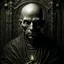 Placeholder: A bold monk in front of candle , Hyper Realistic Aerial Grungy Dark-Grey Brush strokes on a dark rustic background with charcoals