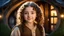 Placeholder: little young hobbit girl, beautiful, confident, calm, wise, happy, innocent, facing camera, head and shoulders, curly hair, hobbit clothing, perfect eyes, LOTR village, hobbit homes with circular windows and round doors, night scene, stars, fireflies, 16k artistic photography, exquisite composition, photorealistic concept art, soft natural volumetric light, chiaroscuro, award-winning photograph, masterpiece, style William-Adolphe Bouguereau