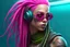 Placeholder: mermaid cyberpunk some fish scales on face pink hair dreadlock sunglasses