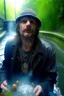 Placeholder: hyper real oil painting portrait of psychedelic kid rock showering himself inside a smoke cloud in slimy bubbles and gelatinous background, zeiss prime lens, bokeh like f/0.8, tilt-shift lens 8k, high detail, smooth render, down-light, unreal engine, prize winning